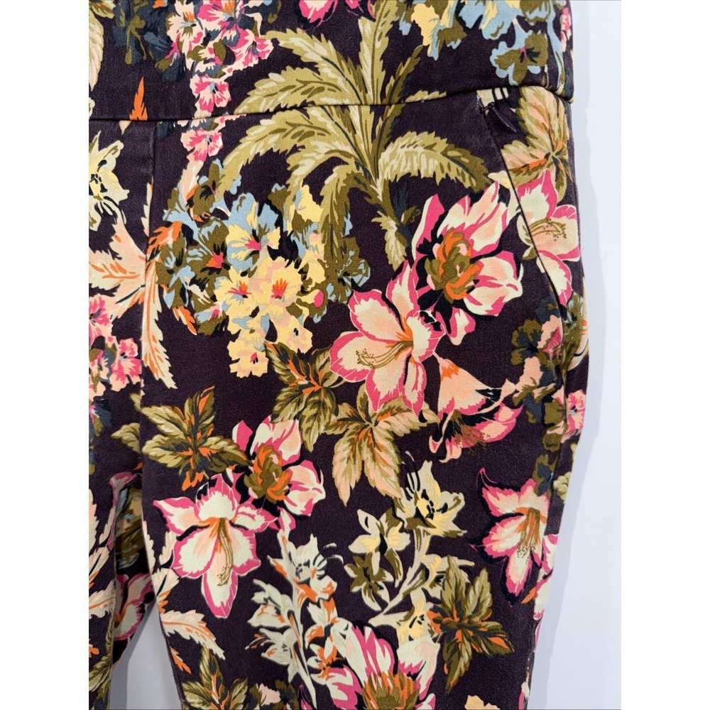 SOFT SURROUNDINGS Women's Size S Stretch Pants Floral Brown Pink Hibiscus - Picture 2 of 11